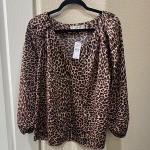 LOFT Leopard Print Blouse in Brown and Black